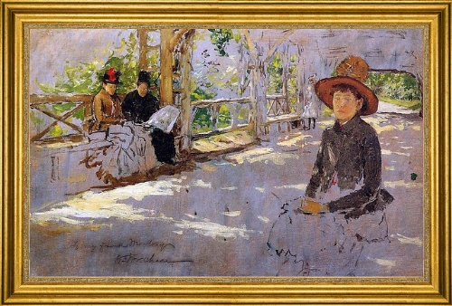 Art Oyster William Merritt Chase Women under Trellis (unfinished) - 18 x 27 Premium Canvas Print with Gold Frame