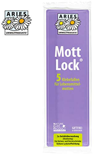 ARIES Anti Mott Falle - Mottenfalle für Lebensmittelmotten – nachhaltige, ungiftige Klebefallen mit Pheromon Lockstoff zur Befallsermittlung von Lebensmittel Motten – 5er Set