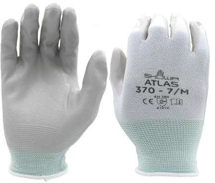 SHOWA Atlas 370W Professional Nitrile Work Gloves, Breathable High-Dexterity Precision Grip for Landscaping, Gardening & Assembly, General Purpose Gloves, White, X-Large, 12-Pack