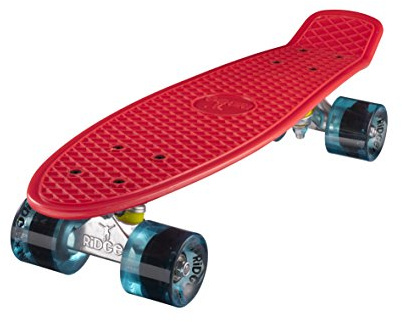 Ridge Skateboard 55 cm Mini Cruiser Retro Stil In M Rollen Komplett U Fertig Montiert Rot/Klar Blau,