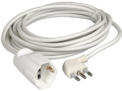 BTicino 2528/40 Prolunga Elettrica Domestica, cavo H05VV-F 3 x 1,0 mmq, Lunga 5 metri, con Spina Grande 16A e Presa Bivalente Schuko Standard Tedesco, 3500 W, 250 V, Bianco