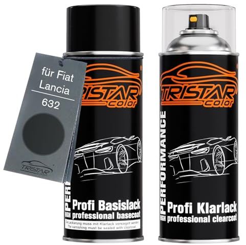 TRISTARcolor Vernice per auto Kit di bombolette spray per Fiat/Lancia 632 Nero Bodoni Metallic/Black Metallic vernice di base vernice trasparente bomboletta a spruzzo 400ml