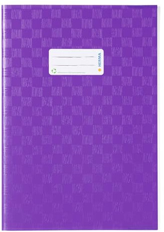 HERMA 7446 Heftumschlag A4 Bast Violett Lila, Hefthülle mit Beschriftungsetikett & Baststruktur aus strapazierfähiger & abwischbarer Polypropylen-Folie, Heftschoner für Schulhefte, farbig