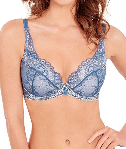 Charnos Bailey Blue Lace Padded Plunge Bra 155102 36FF UK