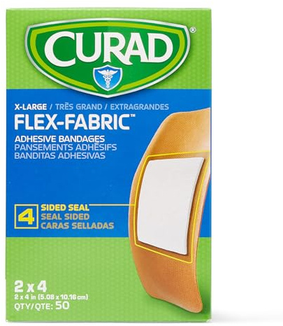 CURAD Flex-Fabric Adhesive Bandages, X-Large 2x4, 50 Count