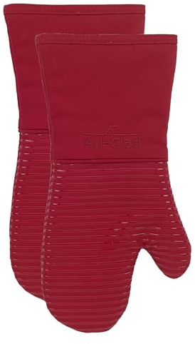 All-Clad Silicone Oven Mitts: Heat Resistant up to 500 Degrees - 100% Cotton & Silicone, 14x7 Oven Mitt for Kitchen and Barbeque, 2-Pack, Chili
