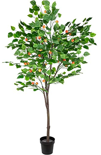 6.5' Large Artificial Apple Tree in Black Pot