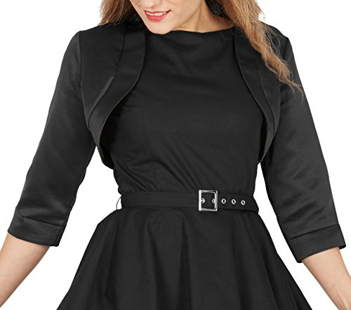BlackButterfly Torera Mujer Raso Manga 3/4 Cuello Mao | Tres Cuartos, Delantero Abierto, Sin Cierres, Corte a la Cintura, Tejido Ligero, Tallas XS-5XL, Bodas y Fiestas