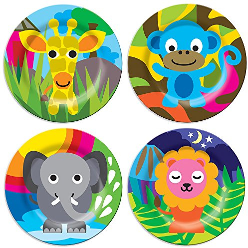 French Bull 4pc Kids Feeding Melamine Tableware Flatware BPA Free Dishwasher Safe, Durable, 4 Count (Pack of 1) Plate Set (Jungle)