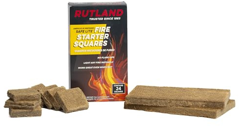 RUTLAND Safe Lite Fire Starter Squares - Heavy Charcoal Starters for Fireplace, Grill Pit, BBQ & Campfires - USA-Made Camping Accessories - Odorless Long Burn - 24 Squares