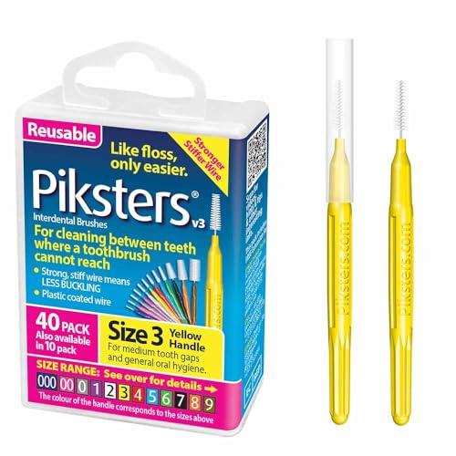 Piksters Interdental Brushes, 40 pk, Size 3, Interdental Tooth Brush for Medium Gaps, Gum Soft Bristles for Plaque Removal, Safe for Braces