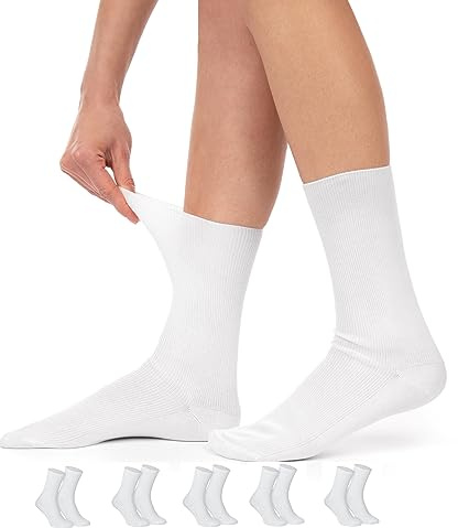 Calzini medici (5 paia) da uomo, calzini da donna, calzini da infermiera, calzini da infermiera, colore bianco, cotone, resistenti alla cottura fino a 90°, 1:1, costine, calzini per diabetici, 35-38 I
