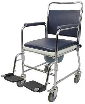 Homecraft Chrome Plated Steel Wheeled Commode Chair, Portable Toilet Chair with Detachable Pieces, Elderly, Disabled and Handicapped User Bathroom Aid