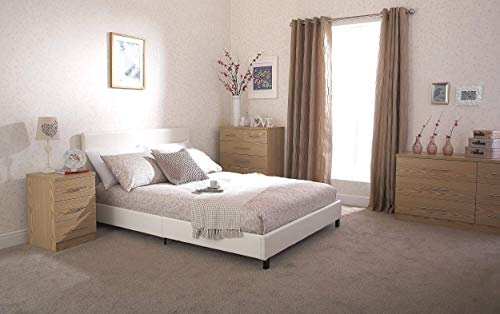 GFW Faux Leather Bed Frame With Padded Headboard H Stitch Design, Double, White