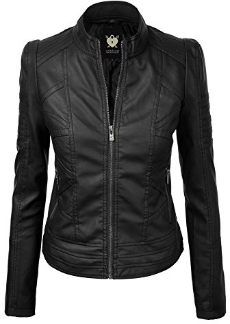 Lock and Love LL WJC746 Womens Vegan Leather Motorcycle Jacket M Black