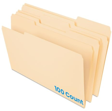 Pendaflex Manila Legal Size File Folders - 1/3-Cut Tabs in Left, Center, Right Positions for Easy Labeling - Ideal for Home & Filing Cabinets, 100 Folders (Pack of 1)