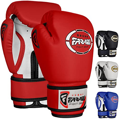 4-oz Farabi Kids Boxing Gloves Synthetic Leather for Training Punching Sparring Combat Fitness Gym Workout (Red, 4oz)