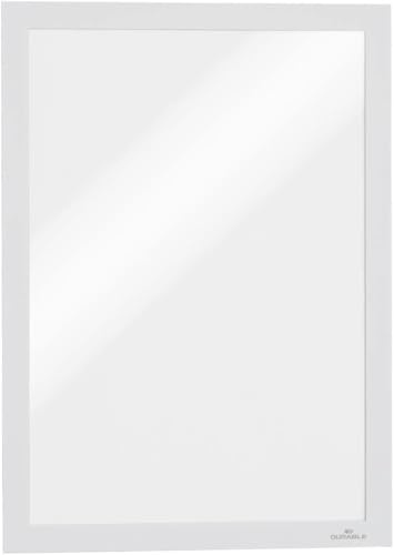 Durable DURAFRAME A4 Self-Adhesive Magnetic Display Frames -Anti-Glare Sign and Poster Holders - Wall and Window Picture Document Pockets - 2 Pack - White