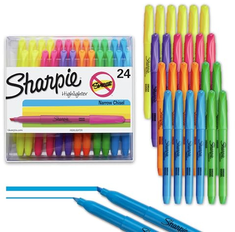 Sharpie Pocket Highlighters, Chisel Tip, Assorted Colors, 24 Count - Back to School, Office, Teacher Supplies