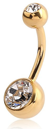 eeddoo Bauchnabel-Piercing Banane Doppelkristall Gold Edelstahl Kristallklar 10 mm