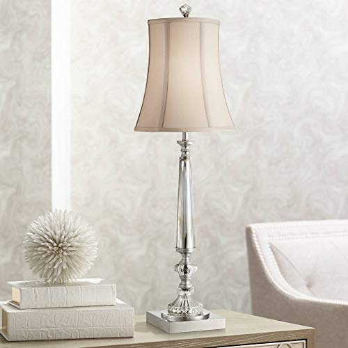 Vienna Full Spectrum Belardo Traditional Luxury Style Console Table Lamp 32 Tall Clear Crystal Glass Taupe Bell Shade Decor for Living Room Bedroom House Bedside Nightstand Home Office Family