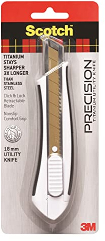 Scotch Titanium Snap-Off Utility Knife – Large 18mm Heavy-Duty Cutter with Locking Retractable Blade, Comfort Grip (Titanium 3X Sharper, Ideal for Boxes & Crafts)