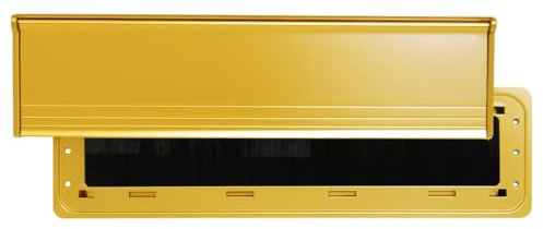 Exitex Internal Letterbox Draught Excluder with Flap, Aluminium Plate with Bristle Seal, Spring Closing Flap, Reduces Draughts & Dust, Saves Energy, Easy 5 Min Fit for Standard Letterboxes (Gold)