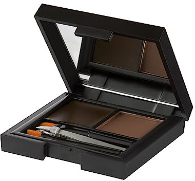 Sleek MakeUP Brow Kit, Brow Wax and Powder Kit with Tweezers and 2 Brushes, Define and Sculpt Brow with a Travel Size Kit, Extra Dark