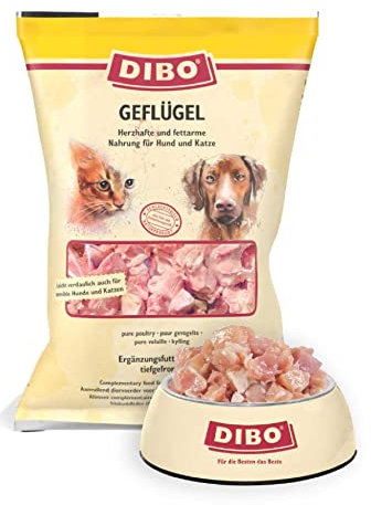 DIBO Geflügel, 3 x 2.000g-Beutel, Tiefkühlfutter, gesunde, natürliche Ernährung für Hunde und Katzen, Barf Fleisch