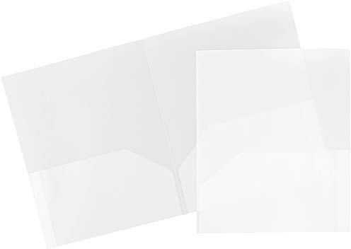 JAM PAPER Plastic 2 Pocket POP Folders - Durable School Folders - Clear - 6/Pack