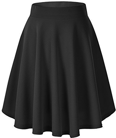 Damen Informell Basic Elastisch Hohe Taille Mini Rock Vielseitige A-Linie Skater Röcke (S, Schwarz-Midi)