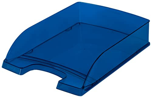 Leitz Briefkorb Standard A4, Transparente Briefablage in Premium-Qualität, Stapelbares Ablagefach als Schreibtisch-Organizer, Hochglänzende Oberfläche, Kombinierbar mit Plus-Serie, Blau, 52260039