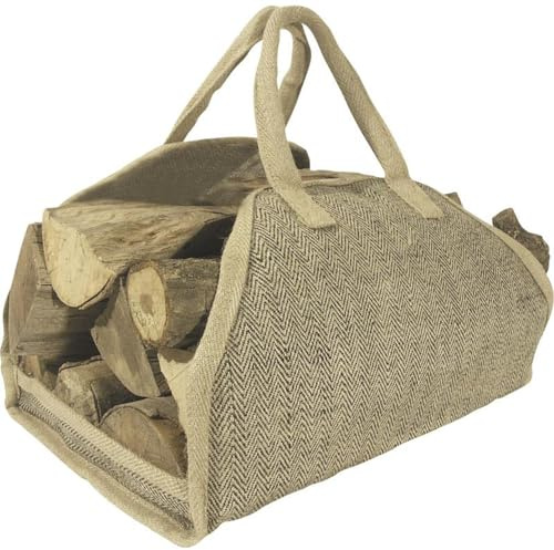 AUBRY GASPARD - Sac à Bûches en Toile de Jute Renforcée - Beige - Longueur 51 cm x Largeur 36 cm x Hauteur 32 cm - Intérieur Plastifié - Pliable et Facile à Ranger - Idéal Autour de la Cheminée