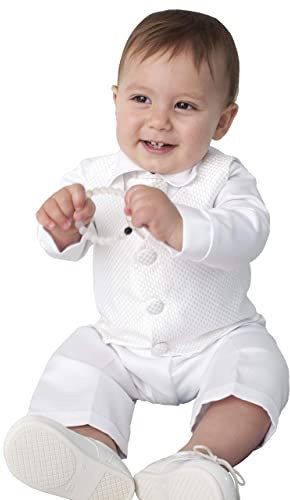 Traje de bautizo Leo de 4 piezas en color blanco, blanco, 3-6 meses