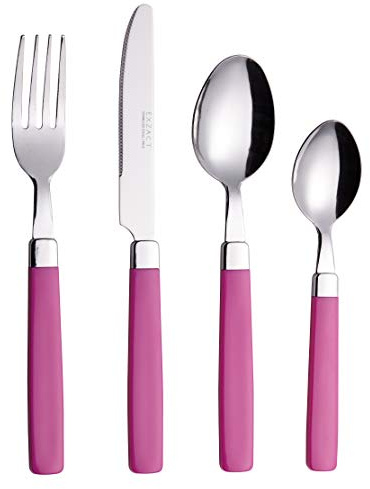 EXZACT 16 delar rosa bestickset rostfritt stål bestick för 4 personer | tål diskmaskin Square rosa handtag färg Comfort enkel Recognition för familj måltider Dinner fester daglig måltid