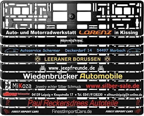 TEILE-24.EU Malinowski 2 Stück Kennzeichenhalter Schwarz mit Wunschtext Beschriftung Werbung Bedruckt
