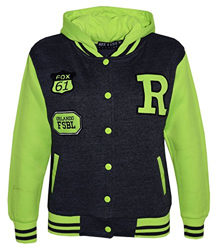 A2Z 4 Kids®, giacca di tendenza con cappuccio in stile squadra di baseball universitaria per ragazzi e ragazze di 2 3 4 5 6 7 8 9 10 11 12 13 anni.