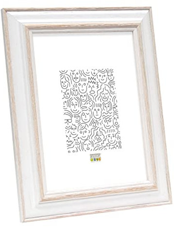 Deknudt Frames Cornice portafoto in Legno, Modello Base, Legno, Bianco/Beige, 20 x 30 cm, bianco / beige