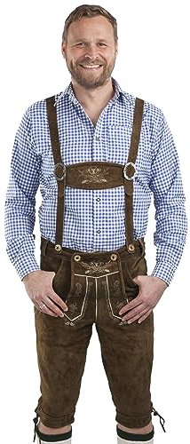 Herren Hopfen und Malz Trachtenlederhosen Lederhosen - Kniebundhose mit Hosenträgern Lederhose - Original Trachten Lederhosen Kniebund (62, mittelbraun)