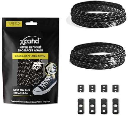 Xpand® No Tie Shoelaces - Flat Elastic Laces with Adjustable Tension - Slip-on Any Shoes (Black Reflective)