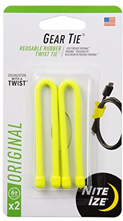Nite Ize Original Gear Tie, Reusable Rubber Twist Tie, Made in The USA, 6-Inch, Neon Yellow, 2 Pack