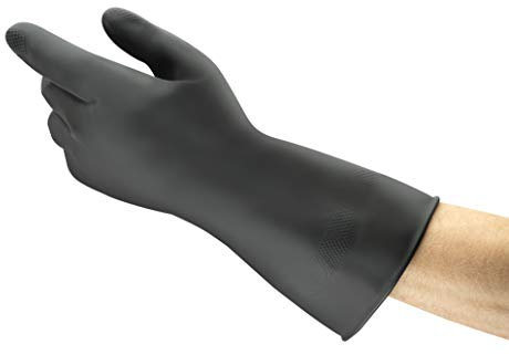 Ansell AlphaTec 87-118 Gants de Protection Chimique en Latex, Haute Résistance à l'Abrasion, Risques Industriels et Produits Dangereux, Acides et Solvants, Noir, Taille XL (1 Paire)