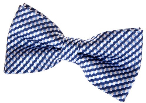Retreez Men Wavy Zig Zag Stripe Pattern Woven Pre-tied Bow Tie (5) - Dark Blue