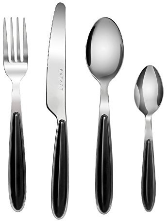EXZACT Colore Posate in acciaio inox set 16 pz - 4 x Forchetta, 4 x Coltelli, 4 x Cucchiai Cena, 4 x Cucchiaini (Nero x 16) (EX07)