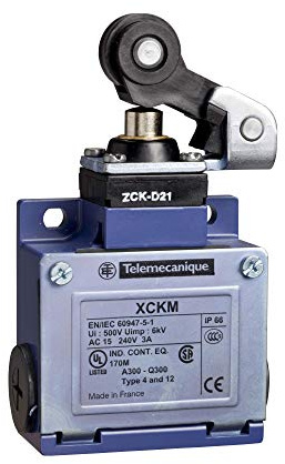 Schneider Electric XCKM121 ex OsiSwitch Métal Interrupteur de position format standard, levier à galet thermoplastique, tête de piston, 1NC+1NO, brusque, Pg11