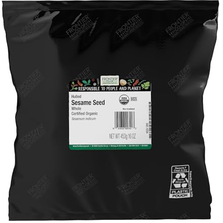 Frontier Co-op Organic Sesame Seed Hulled Whole, Certified Organic, Kosher, Bulk Spice | 16 Ounce (Pack of 1)