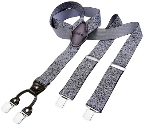 DonDon hombres tirantes 3,5 cm ancho 4 clips con piel cuero marrón de forma Y elástico y con longitud ajustable