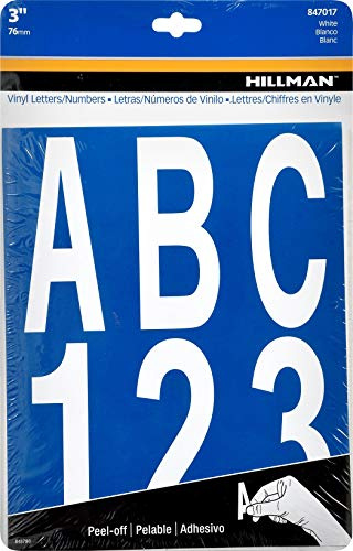 Hillman 847017 3 Peel-Off White Vinyl Letters & Numbers Pack
