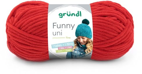 Gründl Wolle Funny uni - dicke weiche Chenille Wolle zum Häkeln - Häkelwolle - Strickwolle - Kuschelig und hautfreundlich - 100% Polyester - 1 Knäuel 100 g / 120 m - Nadelstärke 5-6 - Kirsche