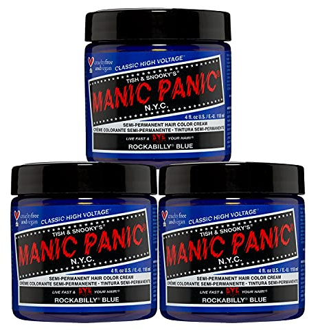 Manic Panic Rockabilly Blue Classic Creme, vegan, tierversuchsfrei, semipermanente Haarfarbe, 3 x 118 ml